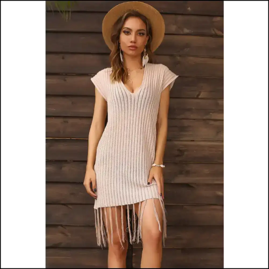 Fringe me Baby: Slay in Style with Needsful Things Perfee Hem Dress! 💃✨ - Cream / s - Cover-ups
