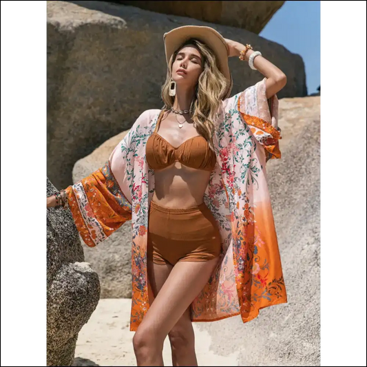 Chic Printed Open Front Long Sleeve Cover-up - Cover-ups