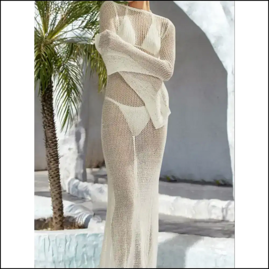 Openwork Backless Flare Sleeve Dress - Cover-ups