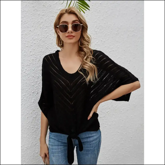 Chic Openwork Batwing Sleeve Cover-up - Black / Xl - Cover-ups