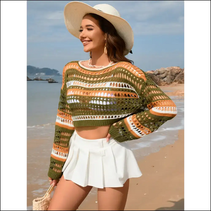 Rock the Boat: Get Knotty in our Openwork Boat Neck Cover-up! 🌊✨ - Cover-ups