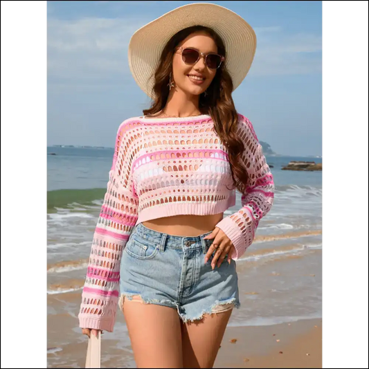 Rock the Boat: Get Knotty in our Openwork Boat Neck Cover-up! 🌊✨ - Blush Pink / s - Cover-ups