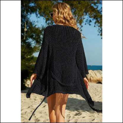 Chic Tie-waist Openwork Crochet Cover Up - Cover-ups