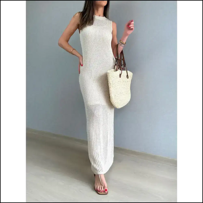 Openwork Slit Round Neck Cover-up - Cover-ups