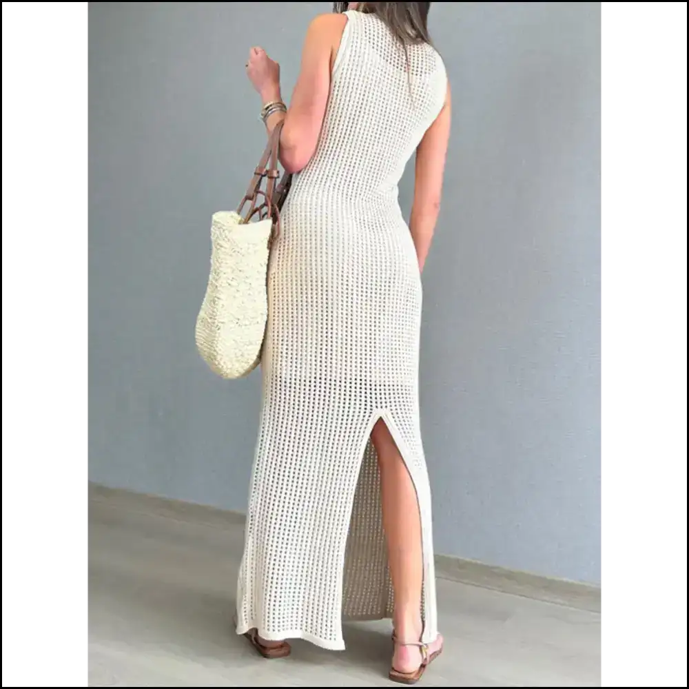 Openwork Slit Round Neck Cover-up - Cover-ups