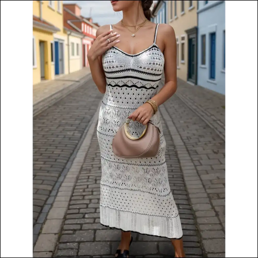 Openwork Spaghetti Strap Cover-up - White / one Size - Cover-ups