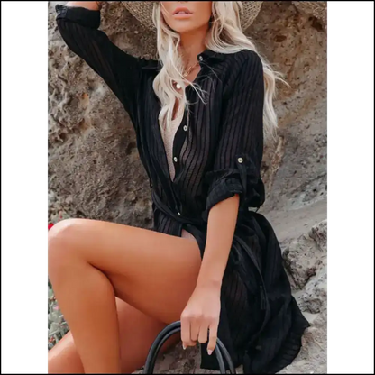 Beach Please: Flaunt it in our Chic Roll-tab Sleeve Cover-up! 🌊✨ - Cover-ups
