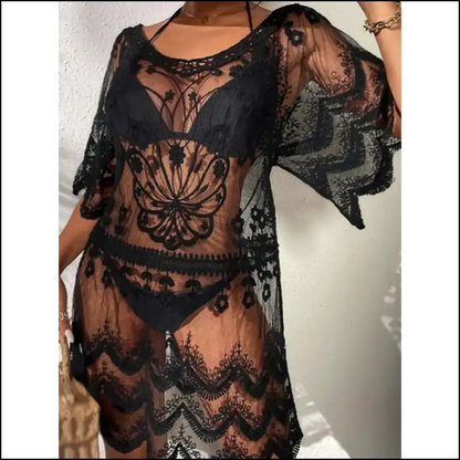 Chic Lace Round Neck Half Sleeve Cover-up - Cover-ups