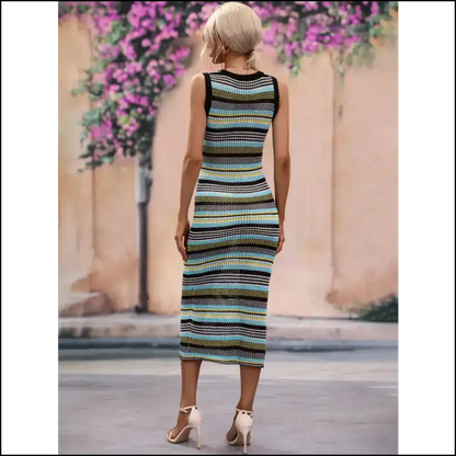 Strut your Stuff in our Striped Round Neck Midi Cover - Don’t Get Sunburned! 😎 - Cover-ups