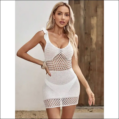 Ruffled Openwork Sleeveless Cover-up Dress - Cover-ups
