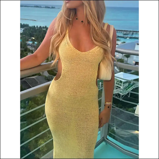 Sassy Backless Cutout Scoop Neck Dress - Yellow / l - Cover-ups