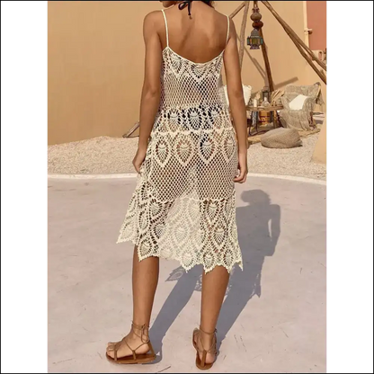 Openwork Scoop Neck Spaghetti Strap Cover-up Dress - Cover-ups