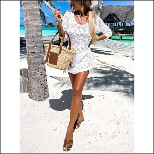 Seductive Backless Openwork Cover Up - White / Xl - Cover-ups