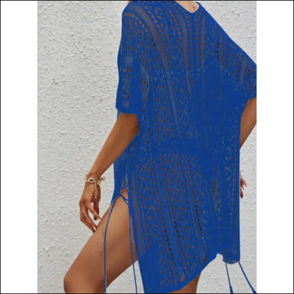 Openwork V-neck Sheer Cover Up - Cover-ups