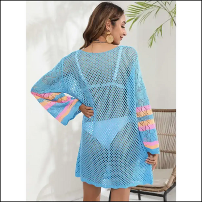 Breezy Elegance: Rock that Sheer Openwork Long Sleeve Like a Snack 🍕✨ - Cover-ups