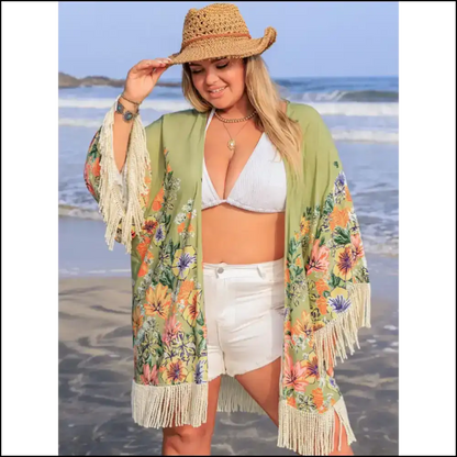 Fringe Benefits: Unleash your Inner Diva with our Size Cover-up! ?💃 - Sage / 0xl - Cover-ups