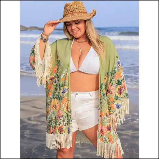 Fringe Benefits: Unleash your Inner Diva with our Size Cover-up! ?💃 - Sage / 0xl - Cover-ups
