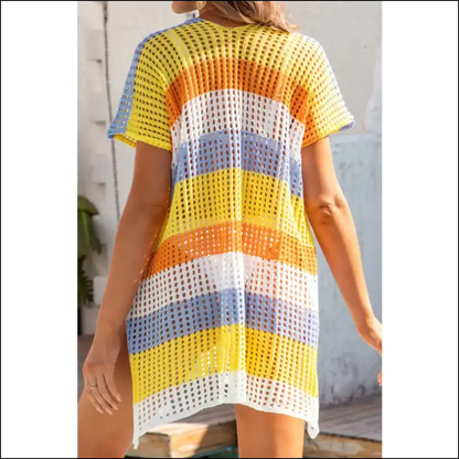 Slit Color Block V-neck Cover-up - Yellow / one Size - Cover-ups