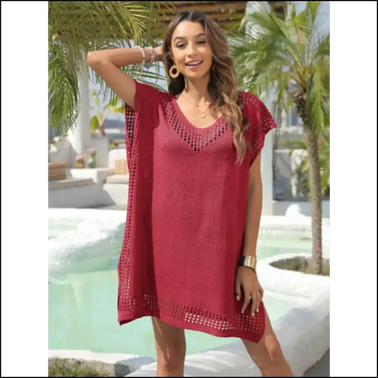 Slit Openwork V-neck Cover-up - Cover-ups