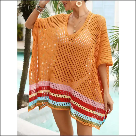 Slay the Day with Needful Things’ Slit Openwork V-neck Cover-up! 💃✨ - Tangerine / one Size - Cover-ups