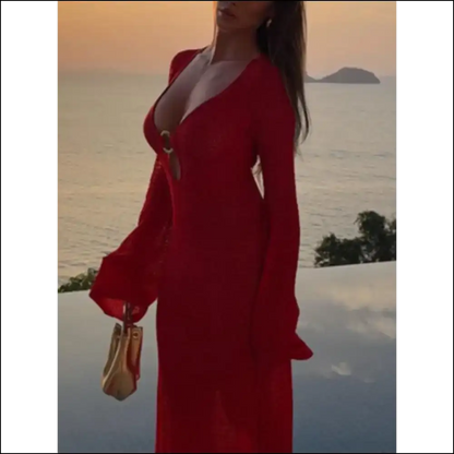 Unleash your Inner Goddess in our Sheer Slit Plunge Flare Dress ✨ - Cover-ups