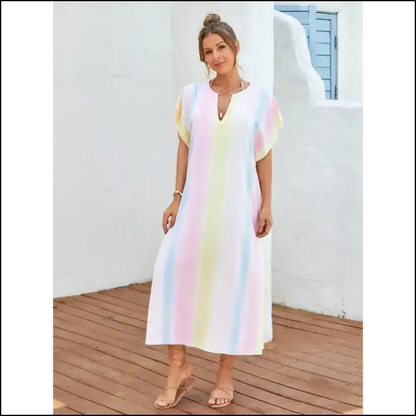 Slit Striped Notched Cover-up: Because who Needs Clothes Anyway? 😂 - Multicolor / one Size - Cover-ups