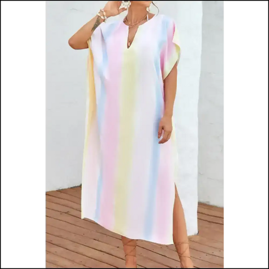 Slit Striped Notched Cover-up: Because who Needs Clothes Anyway? 😂 - Multicolor / one Size - Cover-ups