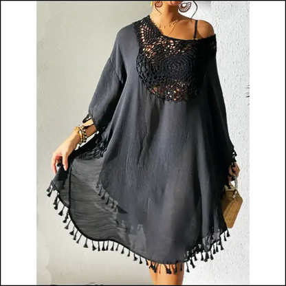 Tassel Cutout Scoop: Ready for Sunshine & Shenanigans with Needful Things! 🌞✨ - Black / one Size - Cover-ups
