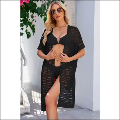 Tie Waist Cover-up: Because Even your Tan Needs a Fashion Statement! 💁‍♀️✨ - Black / l - Cover-ups