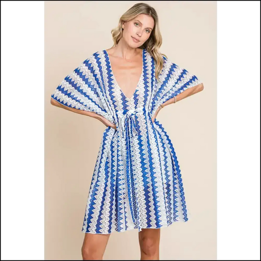 Tied Striped Plunge: your Beach Day’s Best Kept Secret (no Sunscreen Needed!) 🌞 - Royal Blue / s - Cover-ups
