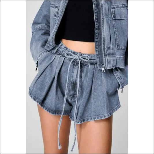 Chic Drawstring Cargo Denim Shorts with Pockets - Medium / s