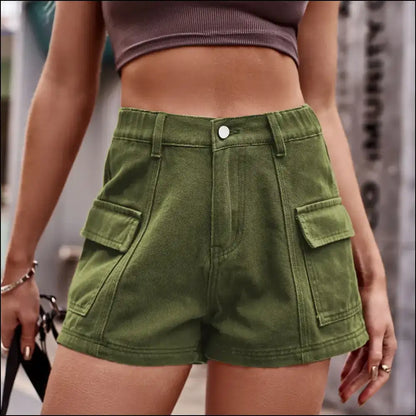 Chic High-waist Denim Shorts with Pockets - Moss / m