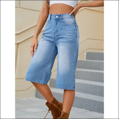 High Waist Denim Shorts with Pockets for Women