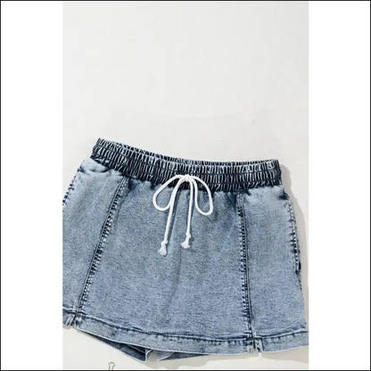 Chic Drawstring High Waist Pocketed Denim Shorts Medium / 12