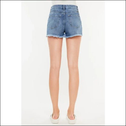 Kancan Distressed Raw Hem High Waist Denim Shorts