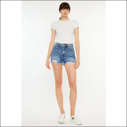 Kancan Distressed Raw Hem High Waist Denim Shorts - Medium / 1(24)