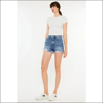 Kancan Distressed Raw Hem High Waist Denim Shorts