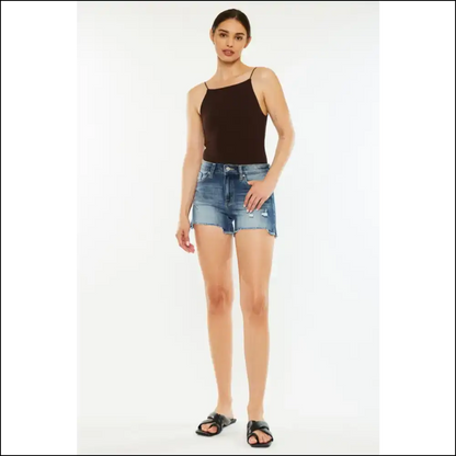 Kancan High Waist Raw Hem Denim Shorts