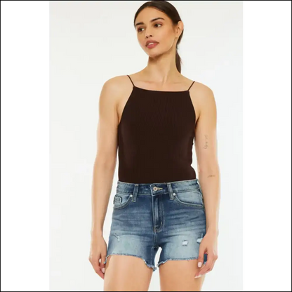 Kancan High Waist Raw Hem Denim Shorts