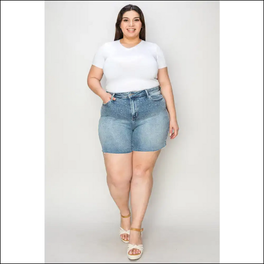 Judy Blue High Waist Rhinestone Decor Denim Shorts Light / m