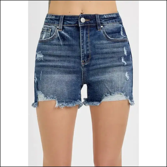 Risen Distressed Raw Hem Denim Shorts Dark / Xl