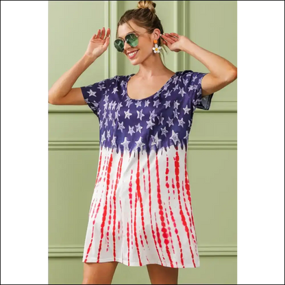 Patriotic Chic: Bibi American Flag Tee Dress - Navy / m - Dresses