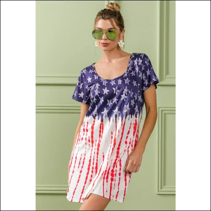 Patriotic Chic: Bibi American Flag Tee Dress - Dresses