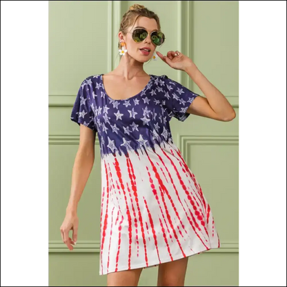 Patriotic Chic: Bibi American Flag Tee Dress - Dresses