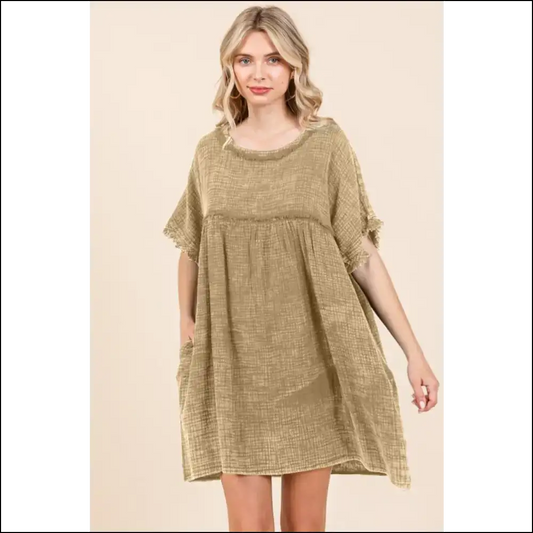 Charming Babydoll Texture Dress with Pockets - Coffee / s - Dresses