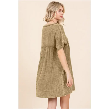 Charming Babydoll Texture Dress with Pockets - Dresses