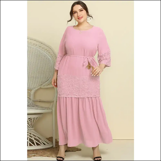 Chic Plus Size Spliced Lace Tassel Dress - Blush Pink / 4xl - Dresses