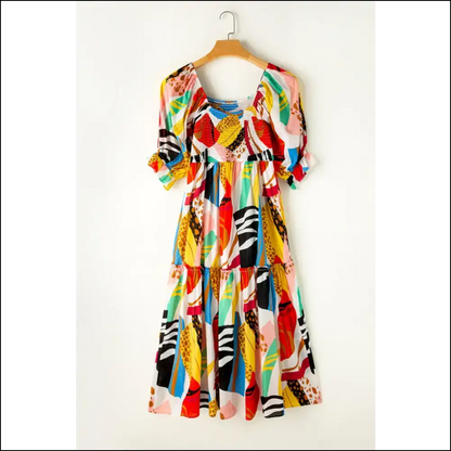 Chic Printed Square Neck Midi Dress - Dresses