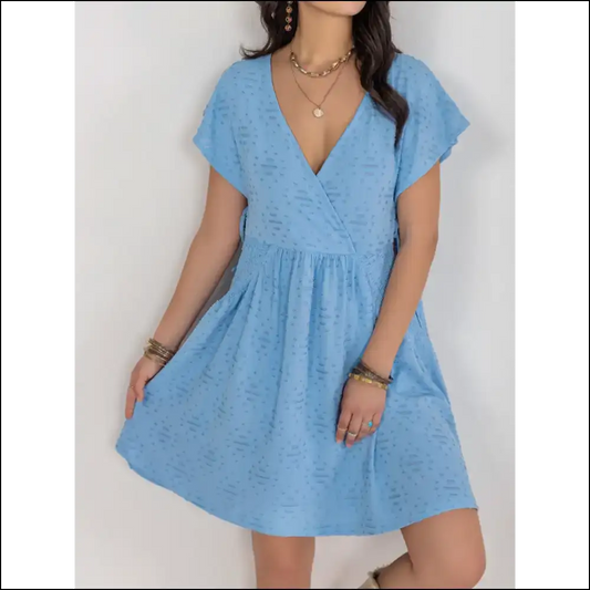 Chic Cutout Surplice Short Sleeve Dress - Light Blue / s - Dresses