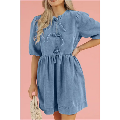 Chic Bowknot Denim Dress - Medium / l - Dresses